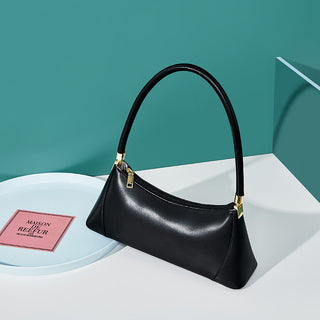 Women's Vintage Leather Shoulder Bag - Elegant Niche Baguette Handbag