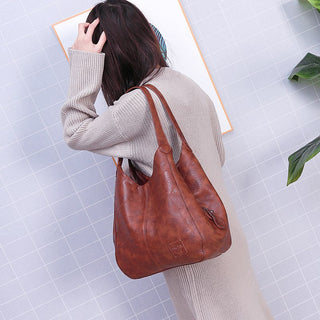 Women’s  Solid PU Leather Casual Tote - Fashion Shoulder & Top-Handle Bag with Zipper Closure